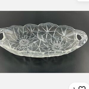 Vtg Indiana Glass Sunflower Relish Tray, Pressed Clear Glass Textured Bowl